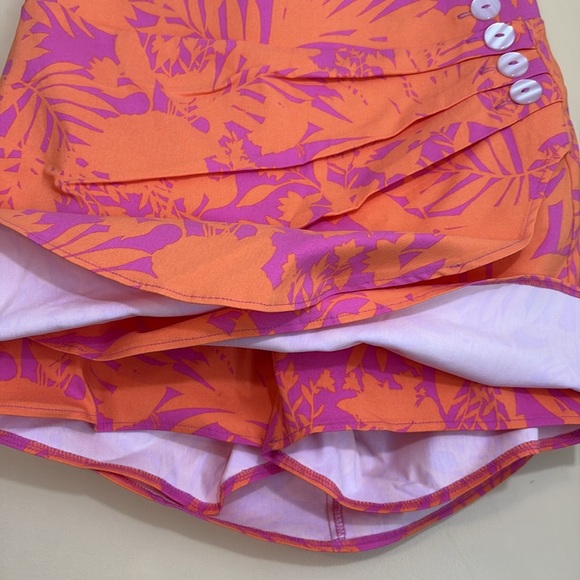 Ella Rafaella | Orange Purple Tropical Tulip Hem Button Pull On Skort Skirt M - Picture 8 of 16